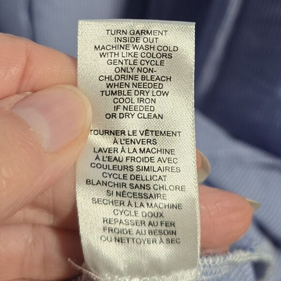 T Tahari Collared Button Down Dress Size 6 Blue Striped Midi Fit Flare - Picture 11 of 15